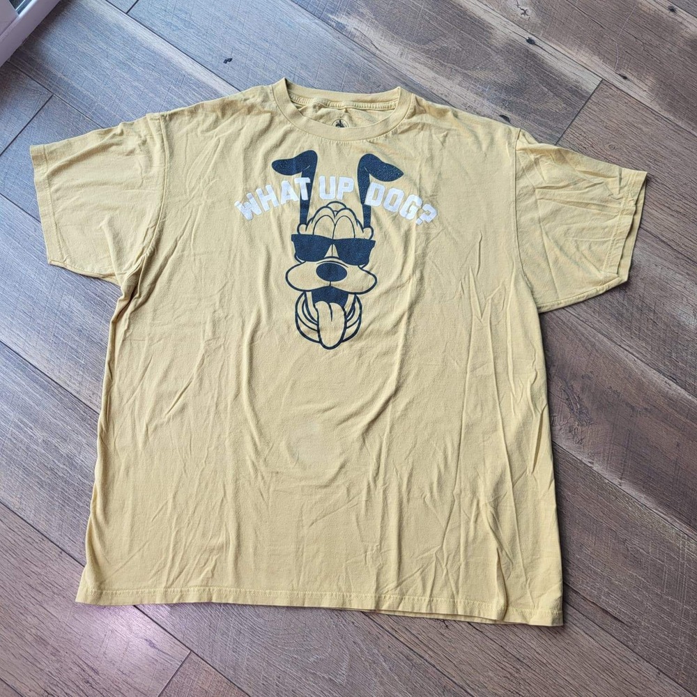 Disney Pluto What Up Dog Graphic T-Shirt Yellow Mens XL Short Sleeve Crewneck